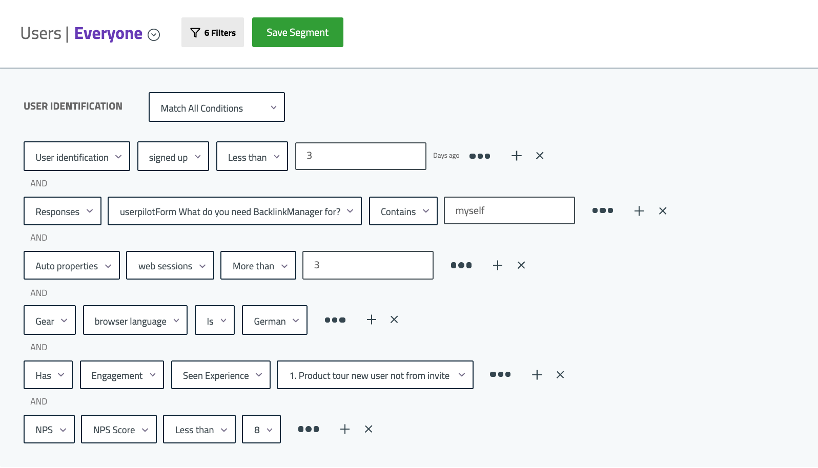 Сегментация Userpilot в SaaS-системе onboarding новых пользователей  