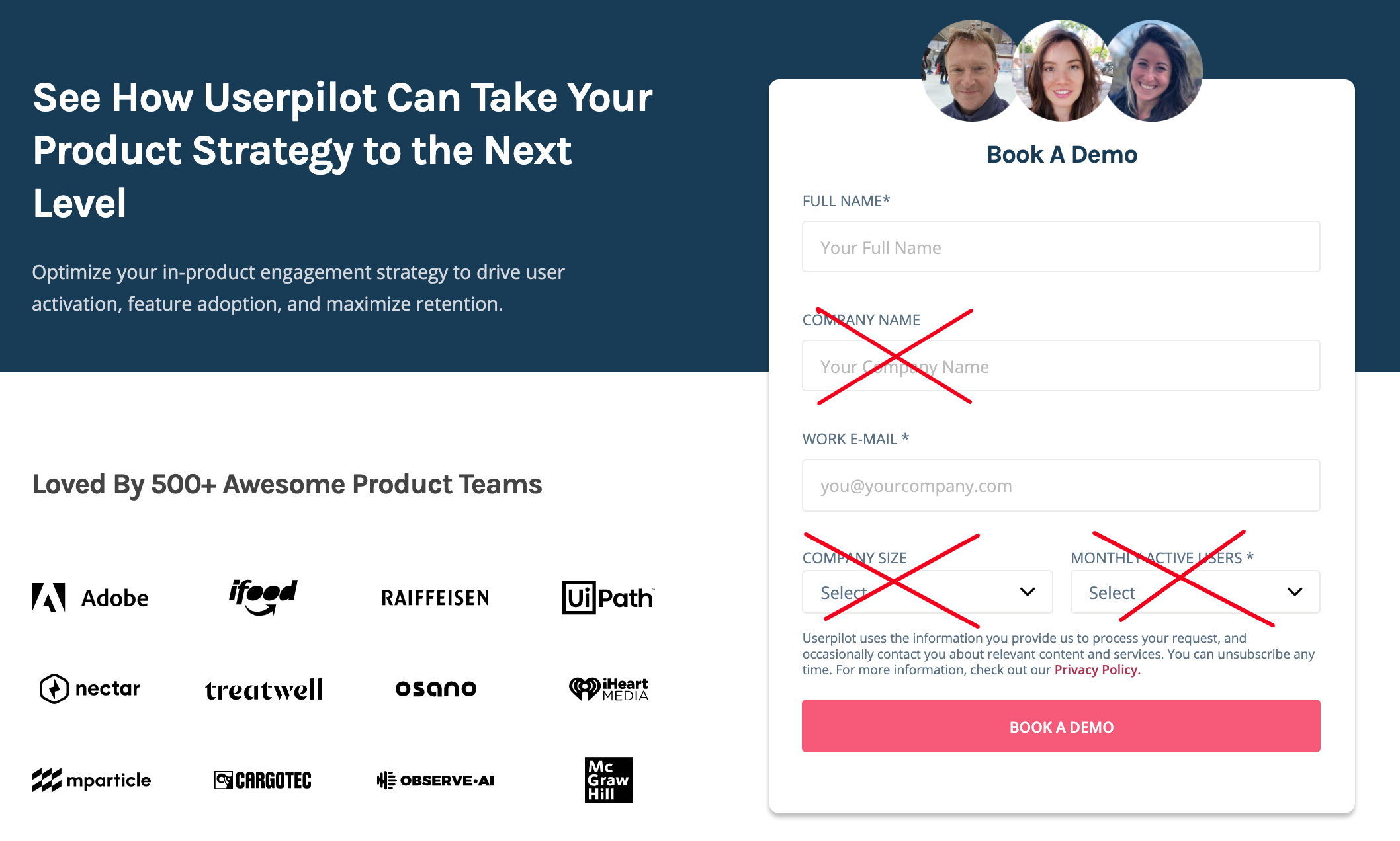 userpilot signup flow demo booking formular